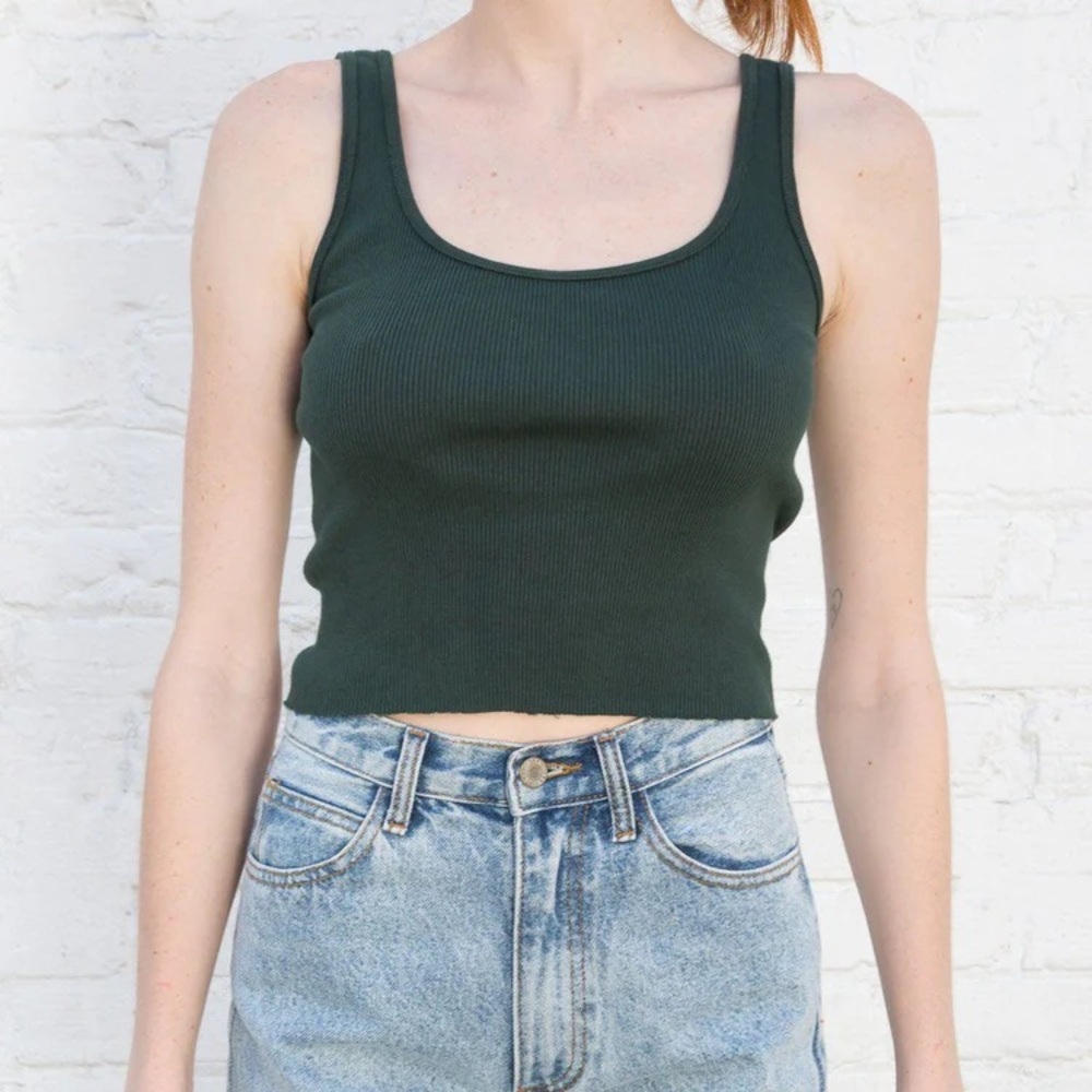 Brandy Melville Dark Green Tank top Cropped Raw hem